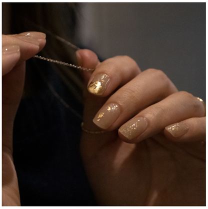 keepu Evening Sand Custom Nails Golden Foil Leaf