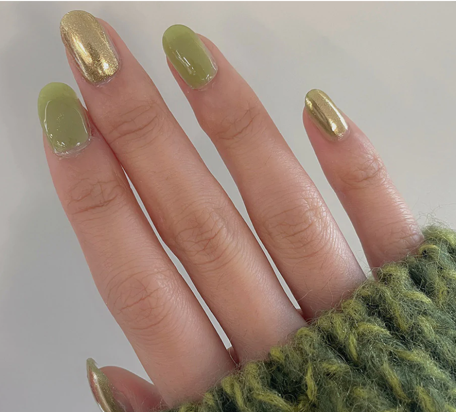 keepu Greenery Custom Nails Goleden Mirror Powder