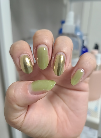 keepu Greenery Custom Nails Goleden Mirror Powder