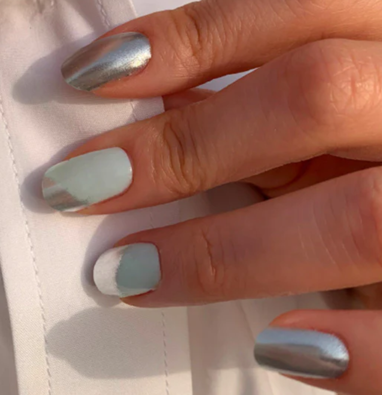 keepu Icy Mint Custom Nails Silver Mirror Powder