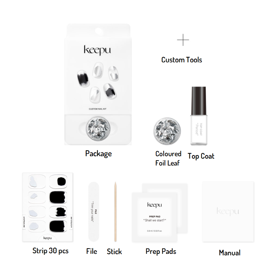 keepu Objet Custom Nails Silvered Foil Leaf