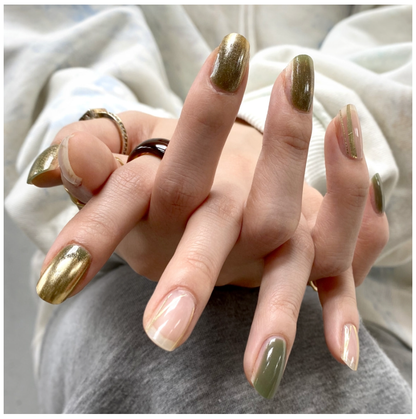 keepu Olivine Custom Nails Golden Mirror Powder