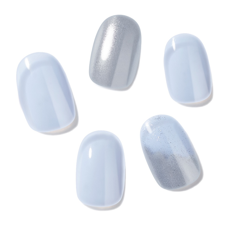 keepu Powder Blue Custom Nails Silver Mirror Powder