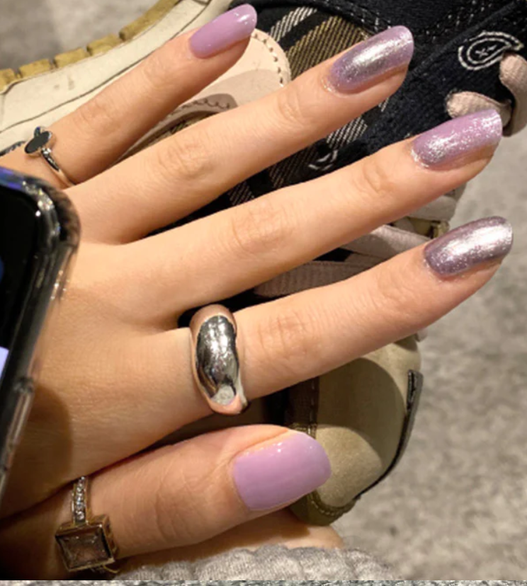 keepu Purple Rose Custom Nails Silver Mirror Powder